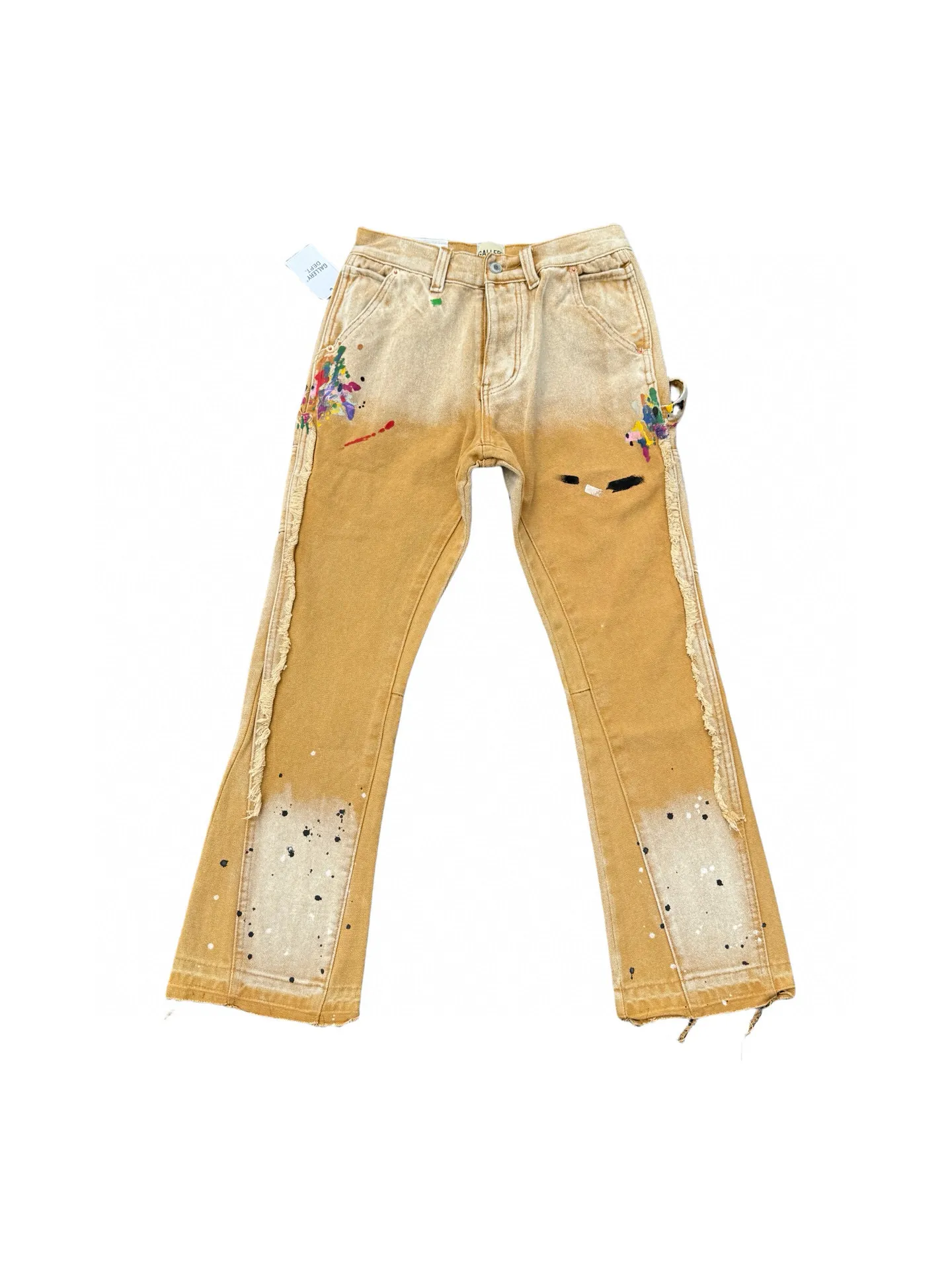 P250💰G91 GALLERY DEPT. Spliced ​​patches, ink-splashed denim bell-bottoms, washed distressed spliced ​​jeans, denim washing factory. During the process, the owner of the washing factory helped introduce a boss who once worked at the Levi OEM factory and then started his own business. This also paved the way for the following styles. Therefore, Levi's remodeled single product for the base plate is really familiar. Whether it is the fabrics supplied or the lathes used in production, there is nothing to choose from. -Color: Black -Size: S-XXL (corresponding to 28-36)
